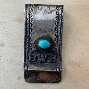 Vintage Native American Solid Sterling Silver Turquoise Money Clip